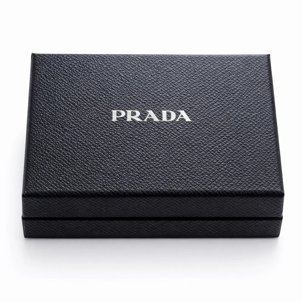Prada Saffiano Metal Card Holder Bluette Navy w/ Box Receipt
